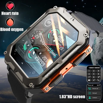 1,83 Смарт-часы для мужчин, Bluetooth-вызов, монитор здоровья, уличные наручные часы, мужские спортивные военные водонепроницаемые умные часы IP68, мужские