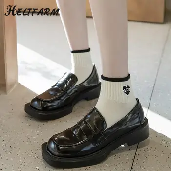 1 пара Женских белых носков в элегантном стиле, Весна-лето, хлопчатобумажные носки до щиколоток, Дышащие Милые Носки с черной вышивкой.