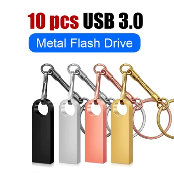 10шт USB-накопитель USB 3.0 из нержавеющей стали, 128 гб, флэш-накопитель USB, 16 ГБ, 32 ГБ, 64 ГБ, флешка, флешка с брелком, флэш-накопитель