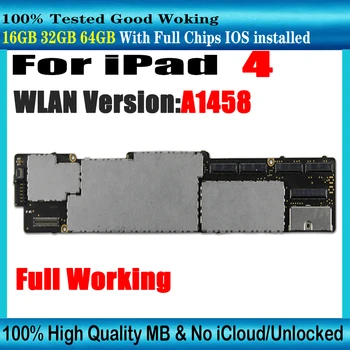 128 ГБ A1458 Версия WLAN для iPad 4 Материнская плата 100% Оригинальная разблокированная Логическая плата Бесплатные iCloud Разблокированные материнские платы Хорошо работают