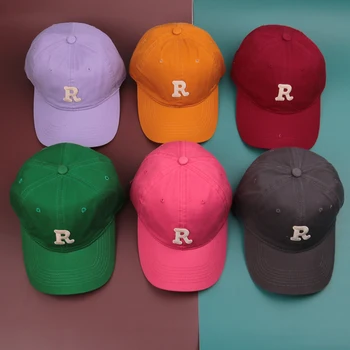 20 цветов, хлопковая бейсболка с буквой R для женщин и мужчин, бейсболка-снэпбэк, повседневная шляпа в стиле хип-хоп, летняя весенняя уличная кепка с козырьком.