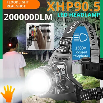 2000000LM Светодиодный Налобный фонарь Датчик Фары XHP90.5 USB Перезаряжаемый Головной фонарь с зумом Фонарь Фонарик От батареи 18650