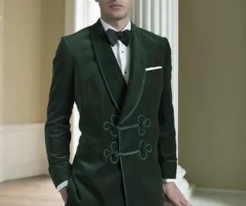 2020 Зеленый бархатный костюм смокинги для курения мужской классический костюм Slim fit свадебное платье для выпускного вечера с шалью, блейзер с лацканами, куртка и брюки