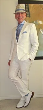 2020 Красивый мужской костюм цвета слоновой кости белого цвета из 2 предметов (куртка + брюки) Повседневный летний стильный мужской блейзер для выпускного вечера