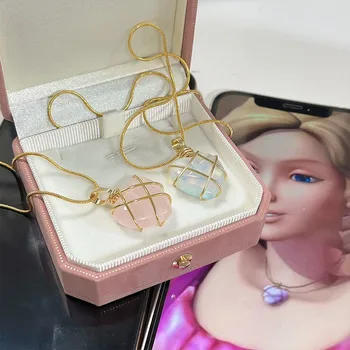 2022 Модное ожерелье с опаловым сердцем, ожерелье-замок для женщин и девочек, ожерелье для Барби из розового кварца, ювелирные аксессуары, подарок