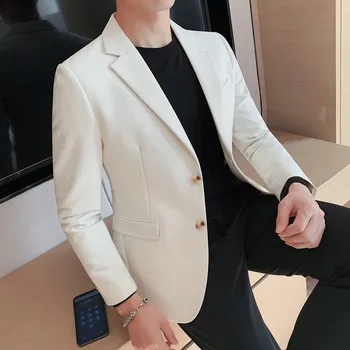 2023 Высококачественный Корейский приталенный Блейзер, куртки, мужская одежда, Простая Деловая официальная одежда на двух пуговицах, Повседневный костюм, пальто 3XL-M