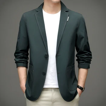 2023 Новые Мужские деловые Повседневные Классические блейзеры цвета Хаки, модные Корейские Приталенные Однобортные пиджаки, Брендовая Мужская одежда