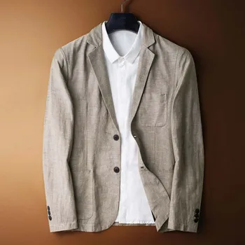 2023, новый стиль, летний весенний блейзер, два чистых низа, дышащее хлопковое льняное пальто, мужской костюм, куртка, 1 шт. (только куртка)