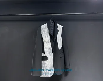 2023 Черное одиночное пальто west lace hierarchy с деконструированным дизайном sense, весенне-летний новый драповый костюм для мужчин и женщин