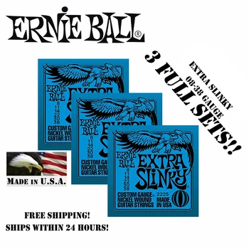 3 Упаковки! Оригинальный набор струн для электрогитары Ernie Ball 2225 Extra Slinky С никелевой обмоткой, .008 - .038 (3 упаковки)