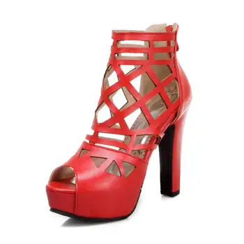 34-43 Пикантные босоножки с открытым носком на платформе и высоком каблуке 12 см, женские босоножки на молнии, красные каблуки