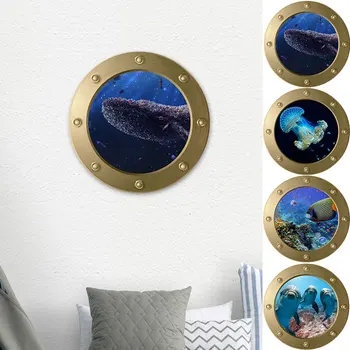 3D Подводная лодка Подводный мир Окно Наклейки на стену Акула Коралловая рыба Черепаха Холодильник Ванная комната Домашний декор Настенная роспись в стиле Немо Художественная наклейка