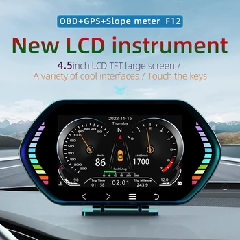 4,5-дюймовый автомобильный HUD OBD2 GPS, двухсистемный головной дисплей, ЖК-цифровой спидометр, инклинометр с сенсорными кнопками и подсветкой времени недели