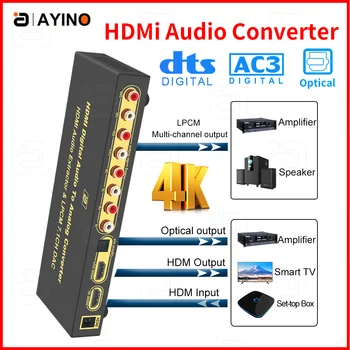 4K HDMI-Аудио Экстрактор 7.1 CH LPCM DAC Оптический Цифроаналоговый Преобразователь SPDIF RAC для Динамиков/Усилителя Smart TV