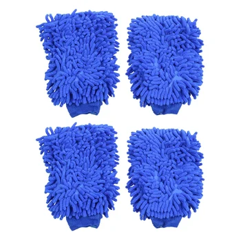 4X перчаток из синели из микрофибры премиум-класса, супервпитывающих перчатки для мытья и воска, рукавицы для автомойки (синие)