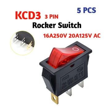 5 шт KCD3 со Светодиодным Кулисным Переключателем 16A/20A 125 В/250 В ВКЛ.-ВКЛ. 2-позиционные 3-контактные Кнопки Включения электрооборудования