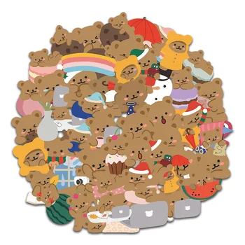 60 шт./лот, коричневые декоративные наклейки для мобильного телефона с милым корейским мишкой из мультфильма, водонепроницаемые и повторяющиеся наклейки