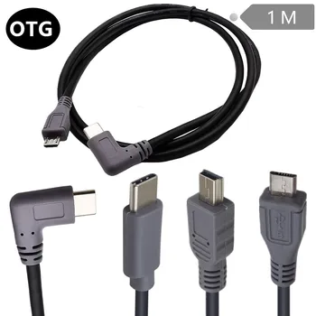 90d Прямоугольный разъем Micro USB mini 5P для подключения к USB 3.1 Type-c, адаптер OTG, кабель для передачи данных, 1 м