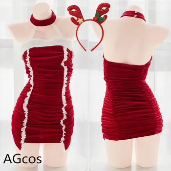 AGCOS Оригинальный дизайн Складки Рождественское Красное обтягивающее платье Косплей Костюм Женщины Сексуальный косплей