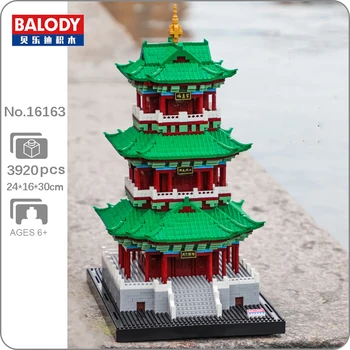 Balody 16163 Мировая архитектура Башня Цзююань Павильон Пагода Модель Мини Алмазные блоки Кирпичи Строительная игрушка для детей Без коробки