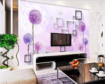 beibehang Home interior mural Обои для детей на заказ из папье-маше 3d красивые фиолетовые обои с одуванчиками для стены 3 d