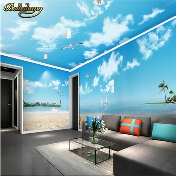 beibehang Голубое небо белые облака романтическая пляжная тема космический дом фон 3D Обои Панель Обои Фреска для Гостиной