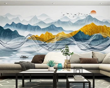 beibehang На заказ, новый китайский стиль, абстрактный пейзаж тушью, золотая гора, обои, обои для домашнего декора