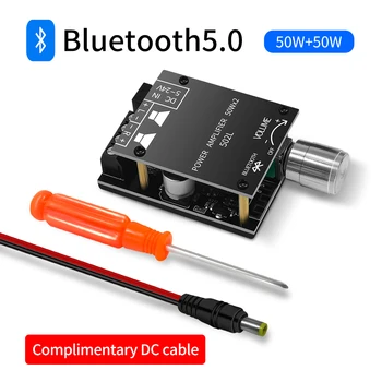 Bluetooth-совместимый модуль усилителя мощности звука 5.0, 2,1-канальный вход AUX, печатная плата цифрового усилителя мощности звука 50 Вт x 2