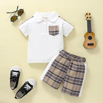 Citgeett летние детские шорты Детские для мальчиков с коротким рукавом рубашка с отложным воротником с эластичной талией клетчатые шорты одежда