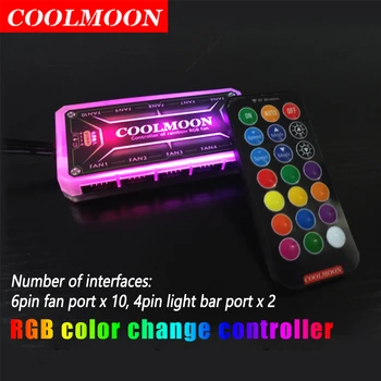 COOLMOON RGB Light Дистанционный Диммер DC12V 5A Светодиодный Цветной Интеллектуальный Контроллер 10x6Pin Порт Вентилятора 2x4Pin Порт Световой Панели для Вентилятора RGB