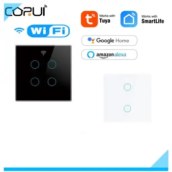 CORUI Tuya WiFi Умный Сенсорный Выключатель Главная Настенная Кнопка EU US 1/2/3/4 Выключатель Света Для Приложений Smart Life Alexa Google Alice