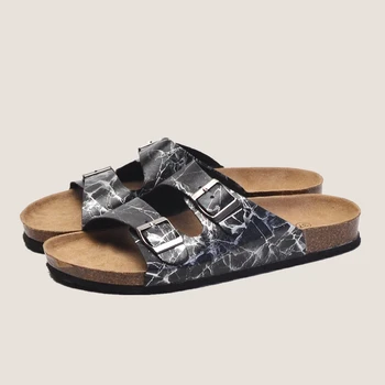 COSMAGIC 2023, Новые летние мужские пляжные тапочки с пробковой пряжкой, Нескользящая обувь из искусственной кожи с принтом снаружи