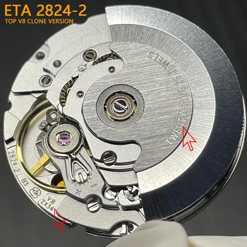 ETA 2824-2 V8 Clone Механический механизм Высокой Точности Mod Автоматический механизм 2824 Дата на 3 часах Буквенная метка Ротор / Пластина