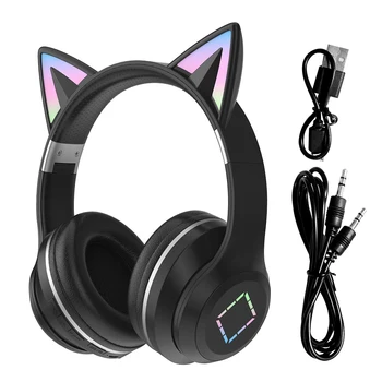FM-радио с кошачьими ушками для детей и взрослых, аудиокабель, совместимый с подарочной беспроводной игровой гарнитурой 5.1, Модная компактная симпатичная RGB-подсветка