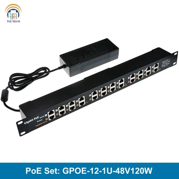 GPOE-12-1U-48V120W Ethernet-разъем gigabit POE 12-портовый инжектор питания через Ethernet включает источник питания 48 В 120 Вт