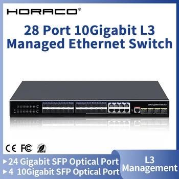 HORACO 28-портовый Управляемый Коммутатор Ethernet L3 10G Uplink SFP 24-Гигабитный Сетевой Коммутатор SFP с управлением DHCP / QoS / ACL / SNMP