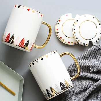 INS Креативная Керамическая кружка, супружеские чашки, простая Золотая чашка для воды, Чайная чашка, кофейная чашка, женская офисная чашка с крышкой
