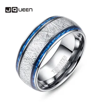 JQUEEN Кольцо из карбида вольфрама 10 мм, Мужское кольцо с метеоритом из синего углеродного волокна, Свадебный подарок, Ювелирные изделия