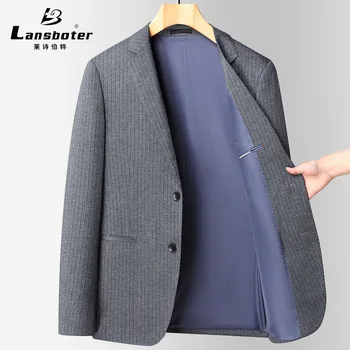 Lansboter Серый 2023 Весенне-осенний тонкий мужской костюм Корейской версии, облегающий эластичный костюм в не железную полоску, повседневный