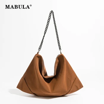 MABULA Повседневная женская сумка-тоут большой емкости, полосатые однотонные сумки через плечо с цепочкой, женская сумка-хобо через плечо