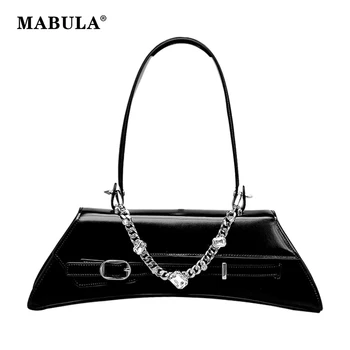 MABULA, сумки через плечо для крутых девушек, Мото-байкерская стильная сумка на цепочке, модные женские сумки Half Moon, кошелек для телефона, Роскошная дизайнерская сумка