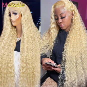MELODIE 613 Волнистый блондинистый кружевной фронтальный парик HD Кружевные фронтальные парики с рыхлой глубокой волной, предварительно выщипанные для женщин