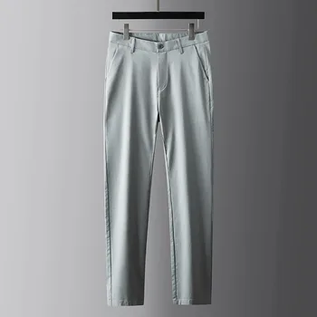 Minglu Весенне-летние шелковые мужские костюмные брюки Высокого качества, Однотонные Эластичные Элегантные Повседневные Тонкие Простые мужские брюки 40
