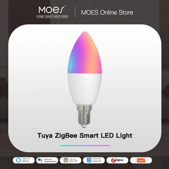 MOES Zigbee Светодиодная лампа E14 Candle Lamp Smart 5W RGBCCT 2200-6500K С Регулируемой Яркостью Света Tuya Alexa Google Voice Control