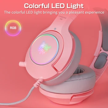 ONIKUMA Pink Cat Гибкая микрофонная гарнитура Наушники-вкладыши для геймеров со светодиодной подсветкой RGB