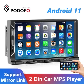 Podofo Android 11 Универсальный 7-Дюймовый Автомобильный Радиоприемник 2Din Мультимедийный Видеоплеер Беспроводной Carplay Auto Car Audio Bluetooth FM GPS WIFI