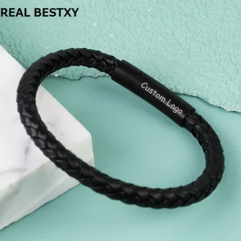 REAL BESTXY Мужской серо-черный кожаный браслет с матовой черной застежкой плетеные кожаные браслеты мужские женские браслеты лидер продаж