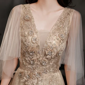 Robe de soiree 2023, Тонкое вечернее платье с V-образным вырезом цвета шампанского, женское элегантное вечернее платье, вечернее платье для выпускного вечера, сшитое на заказ