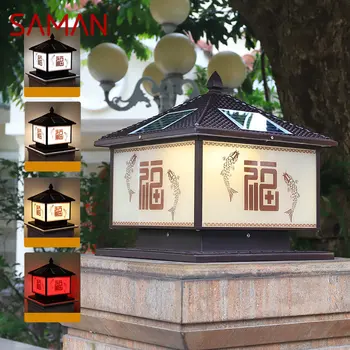 SAMAN Solar Post Lamp LED Outdoor Chinese Pillar Lights Водонепроницаемый IP65 С Дистанционным Управлением для Домашнего Двора Виллы