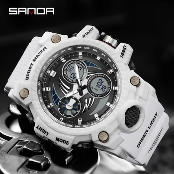 SANDA G Style Новые мужские часы 50 м Водонепроницаемые спортивные военные кварцевые часы для мужчин со светодиодными цифровыми наручными часами